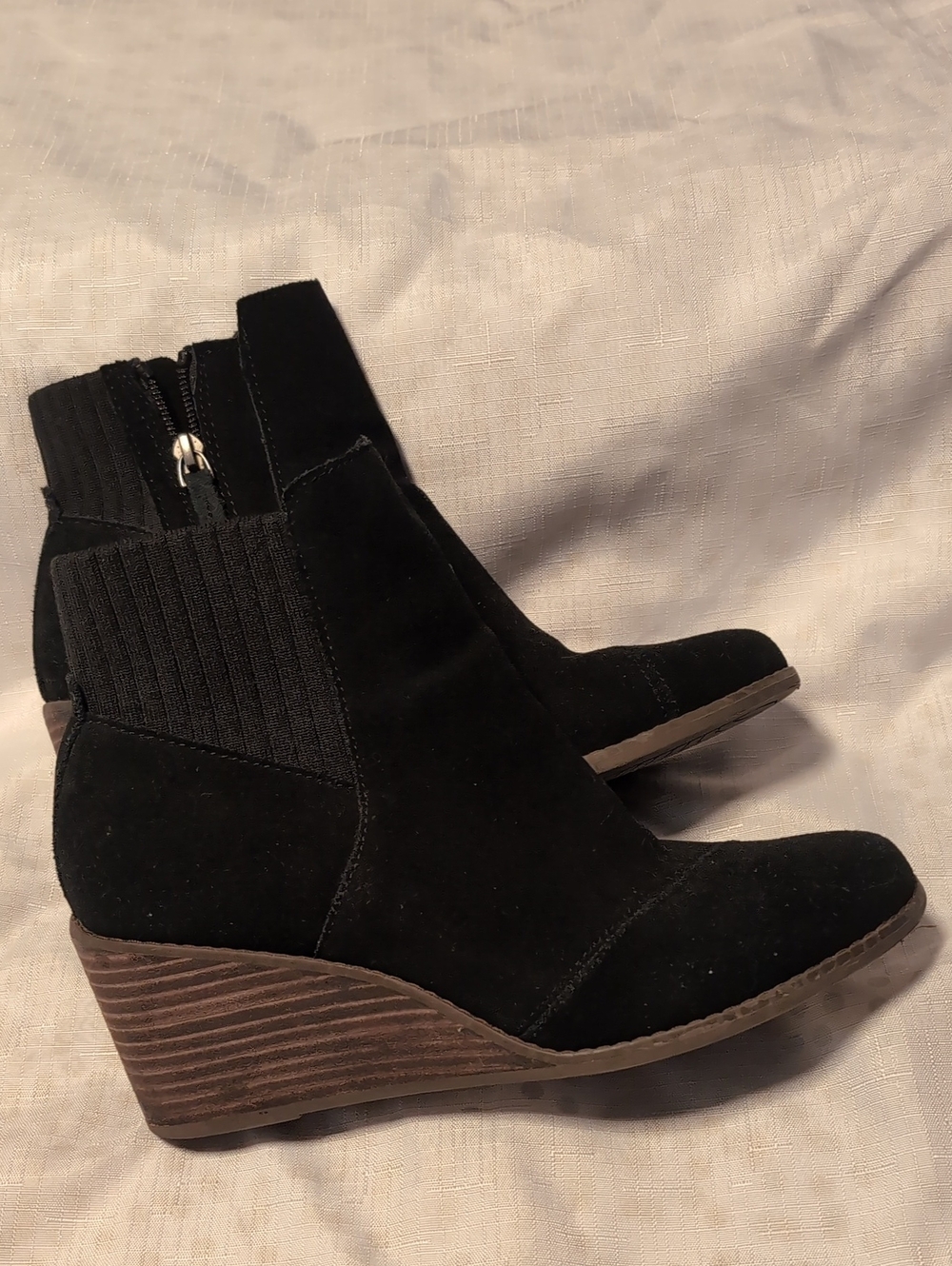 Toms Black Suede Sadie Wedge Ankle Booties